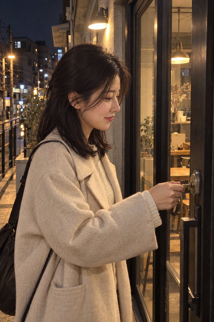 마감 뒤 가게 문 잠그는 옆얼굴